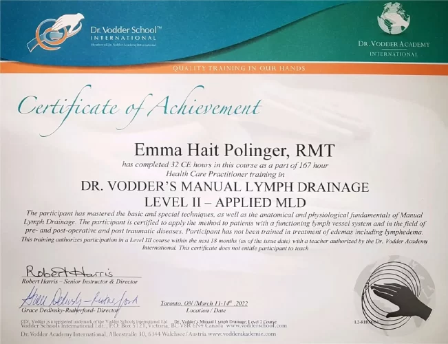 EMMA HAIT POLINGER, RMT, CDT - Certificate of Achievement
