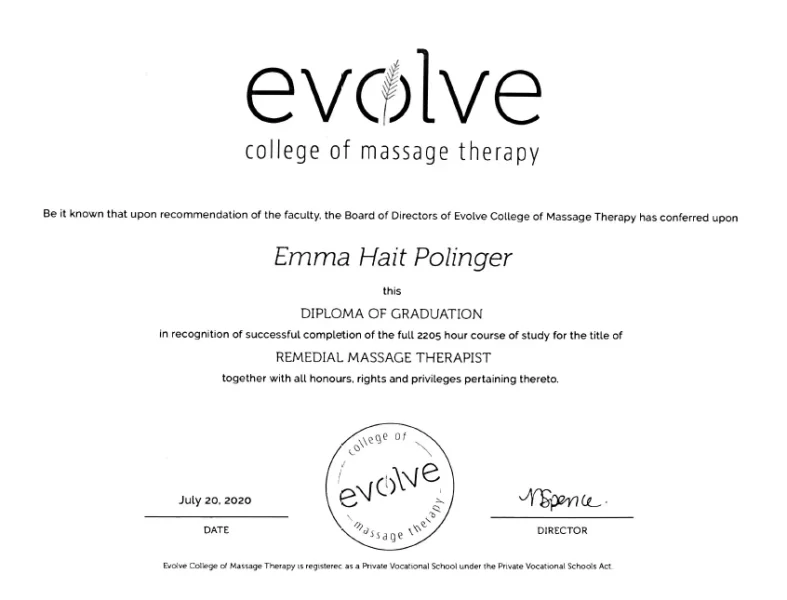 EMMA HAIT POLINGER, RMT, CDT - Evolve Certificate