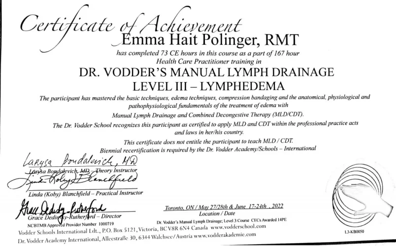 EMMA HAIT POLINGER, RMT, CDT - Level III - Lymphedema